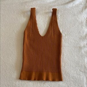 LA MIEL Orange Ribbed Fitted Tank Top